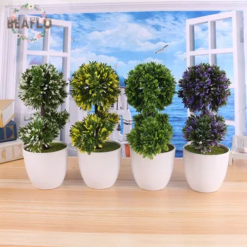 

1PC Rural Plastic Potted Plant Set Artificial Flowers Bonsai Ceramics flowerpot Wedding Home Decorative 4 Colors
