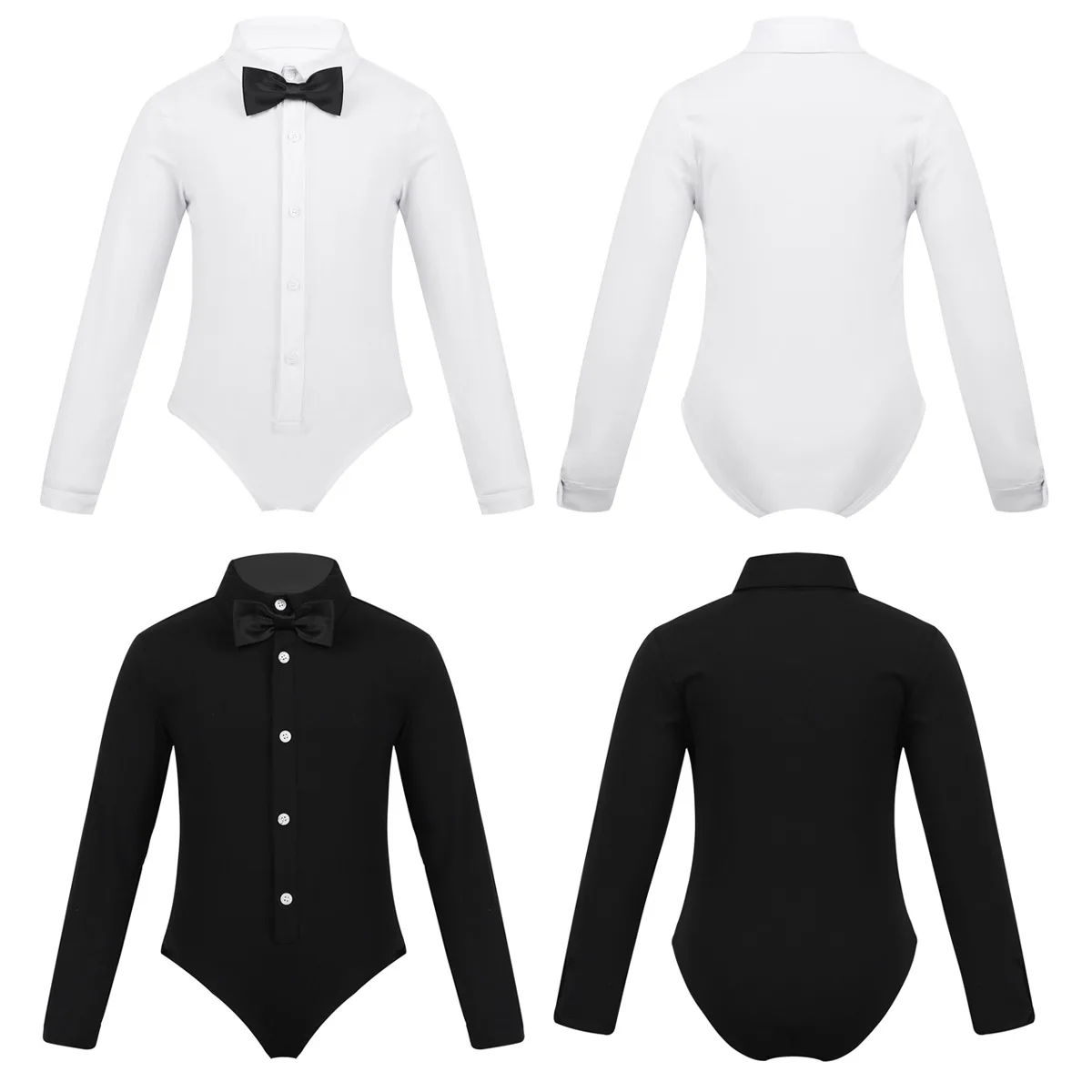 Skup IIXPIN Kids Boys kostiumy do tańca latynoskiego jednoczęściowe długie rękawy Lapel Bowtie Romper Shirt trykot body nowoczesne latynoskie ubrania taneczne