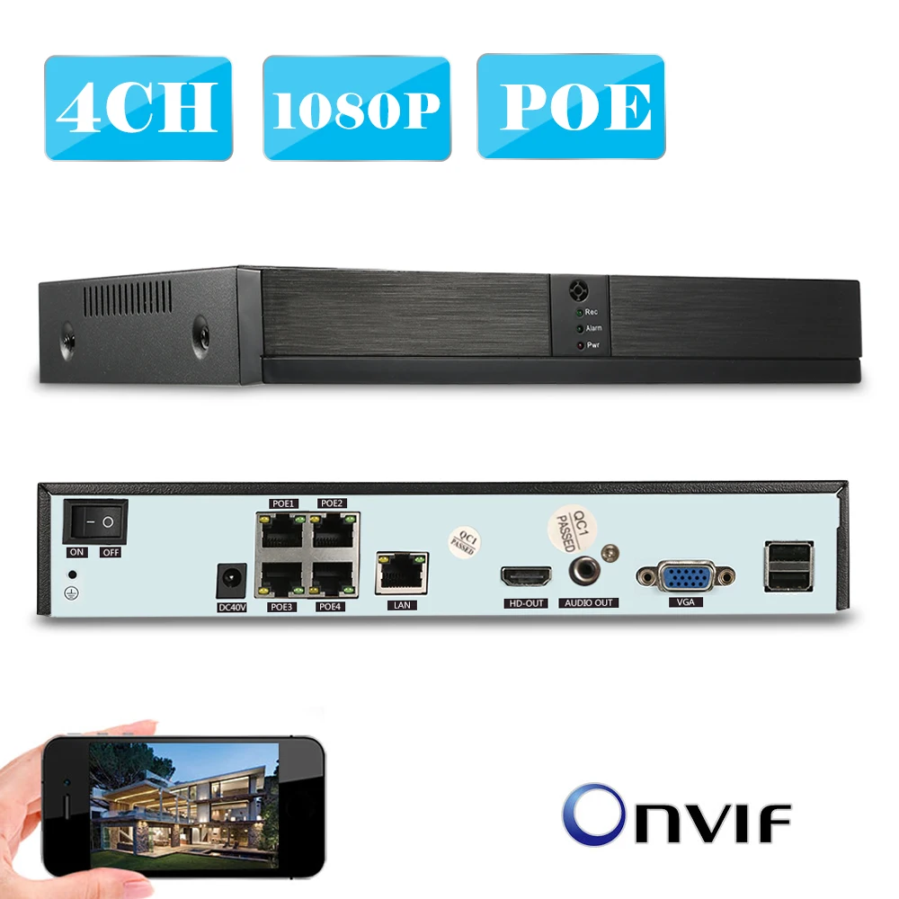 

4CH Full HD 1080P POE NVR Network Video Recorder Support Onvif P2P Android/iOS APP Motion Detection for CCTV Security System