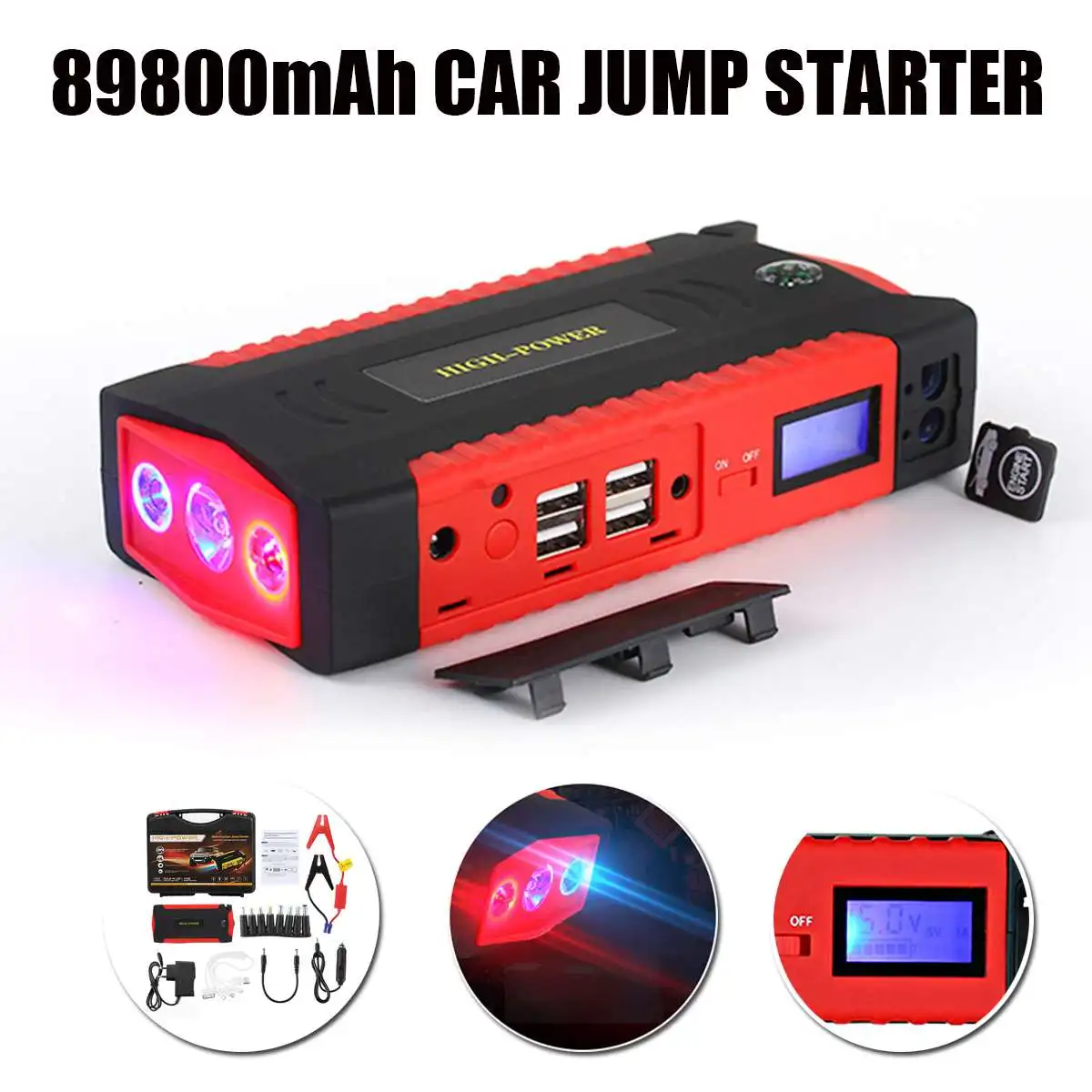 

89800mAh Car Jump Starter Portable Power Bank 4 USB Battery Booster Charger 12V Starting Device Petrol Diesels Car Starter SOS