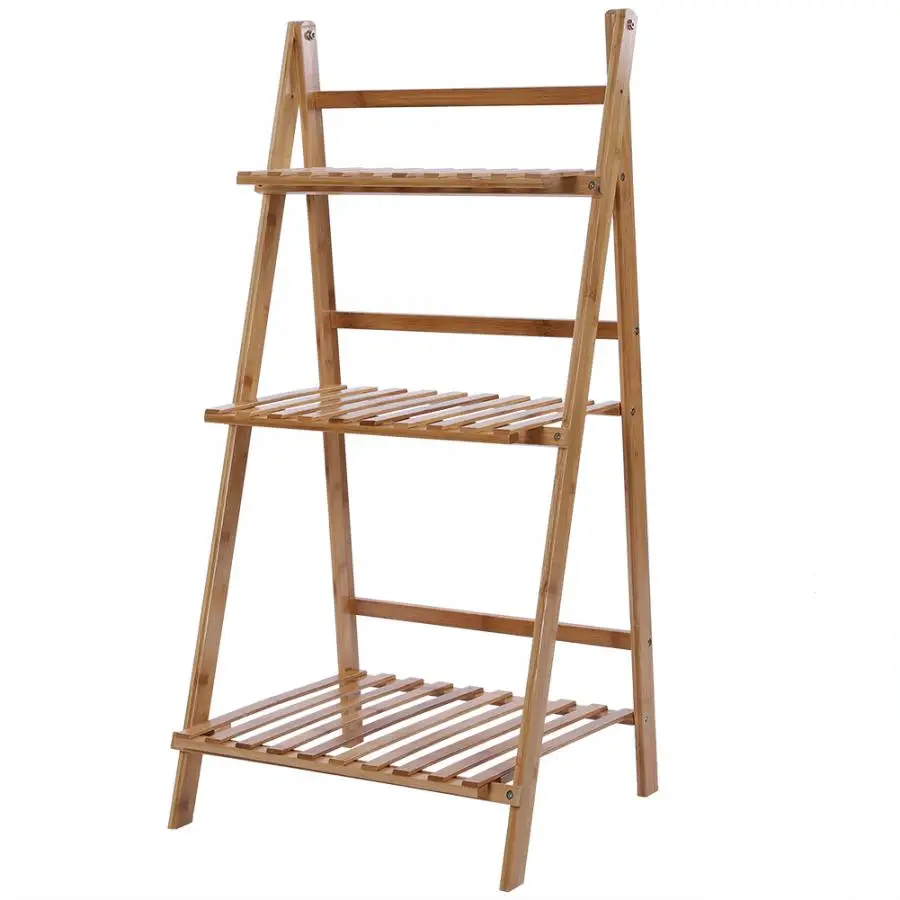 Modern 3 Tier Bamboo Storage Balcony Fleshy Floor Rack Folding Flower Pot Stand Plants Shelf shelf for Flowers New|Полки для