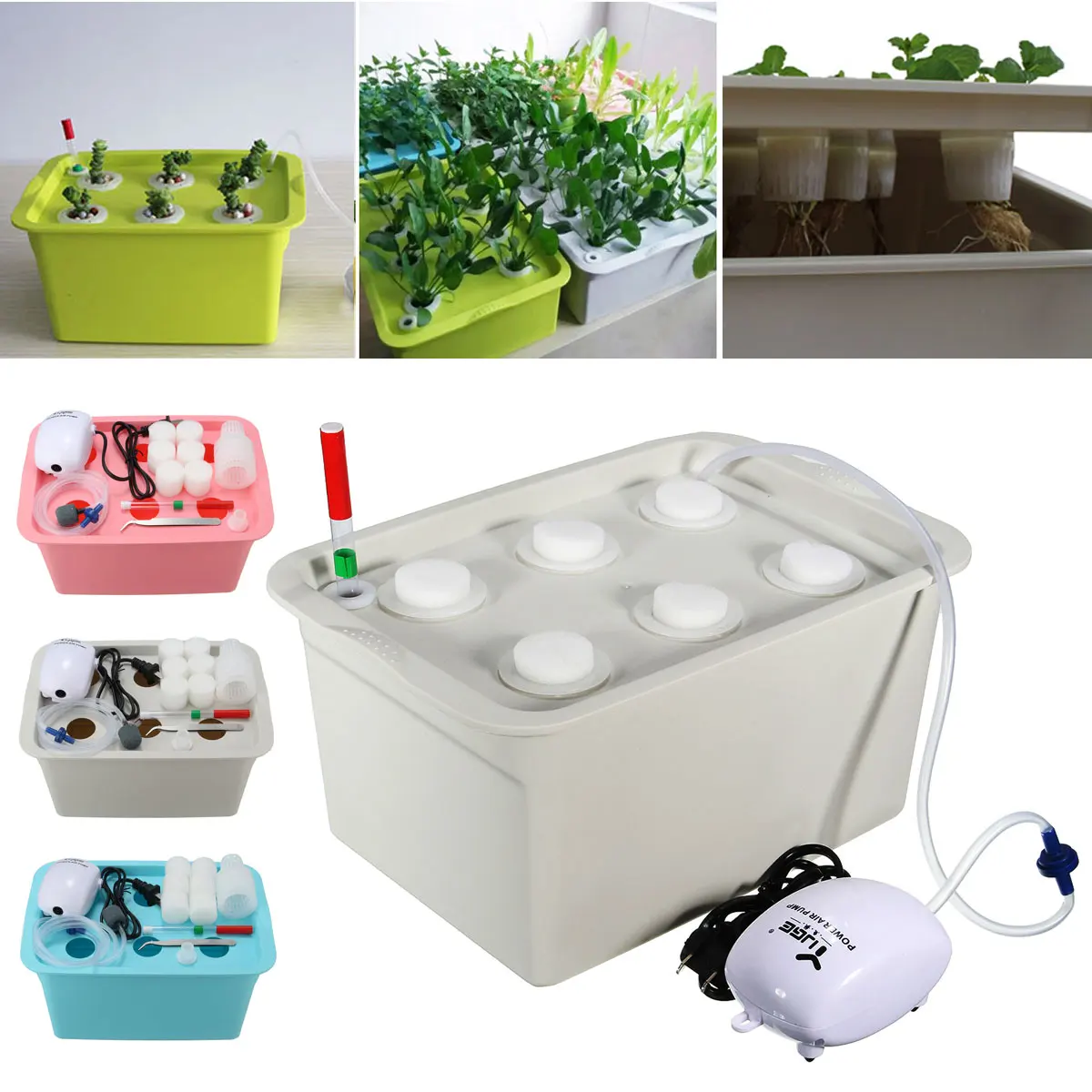 1 sets 220V/110V Plant Site Hydroponic Systems Kit 6 Holes Nursery Pots Soilless Cultivation Box Plant Seedling Grow Box Kit