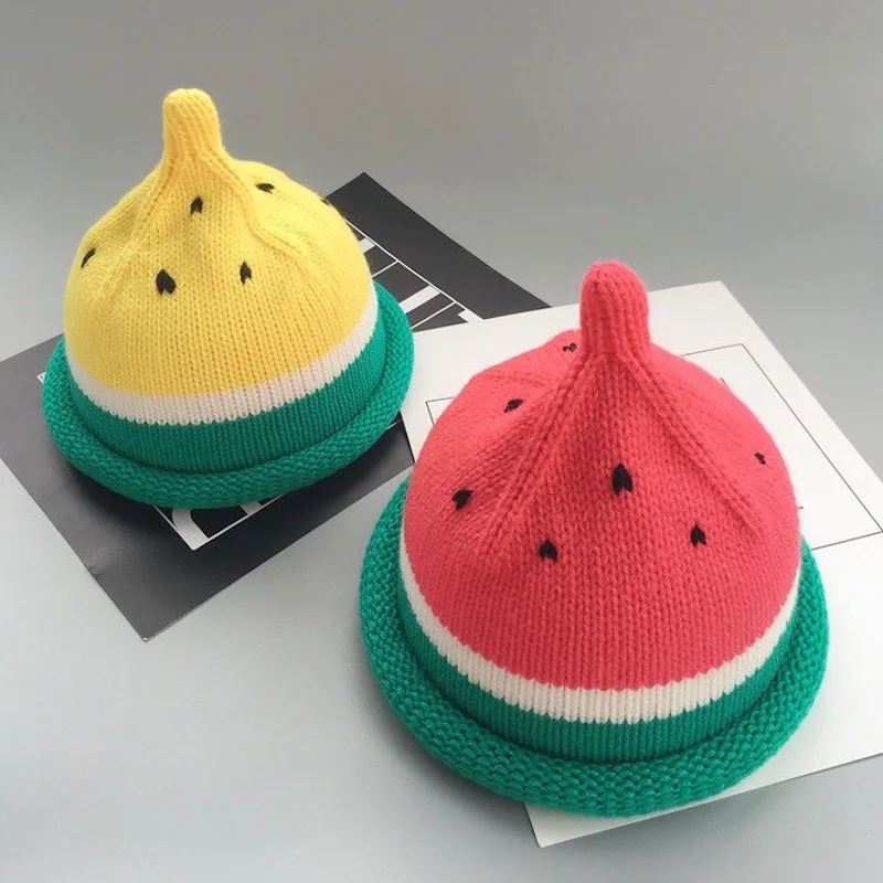 

Watermalon Baby Hat Faux Fur Baby Cap Cotton Pompom Bobble Hat For Kids Winter Boys And Girls Caps Artificial Fur Children Hats