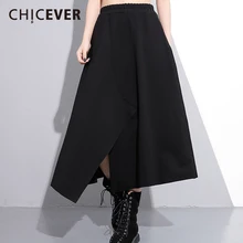 CHICEVER, Весенняя Асимметричная юбка миди, Fmelae, эластичная, высокая талия, черная, свободная, большой размер, повседневная, с разрезом, женские юбки, модная новинка
