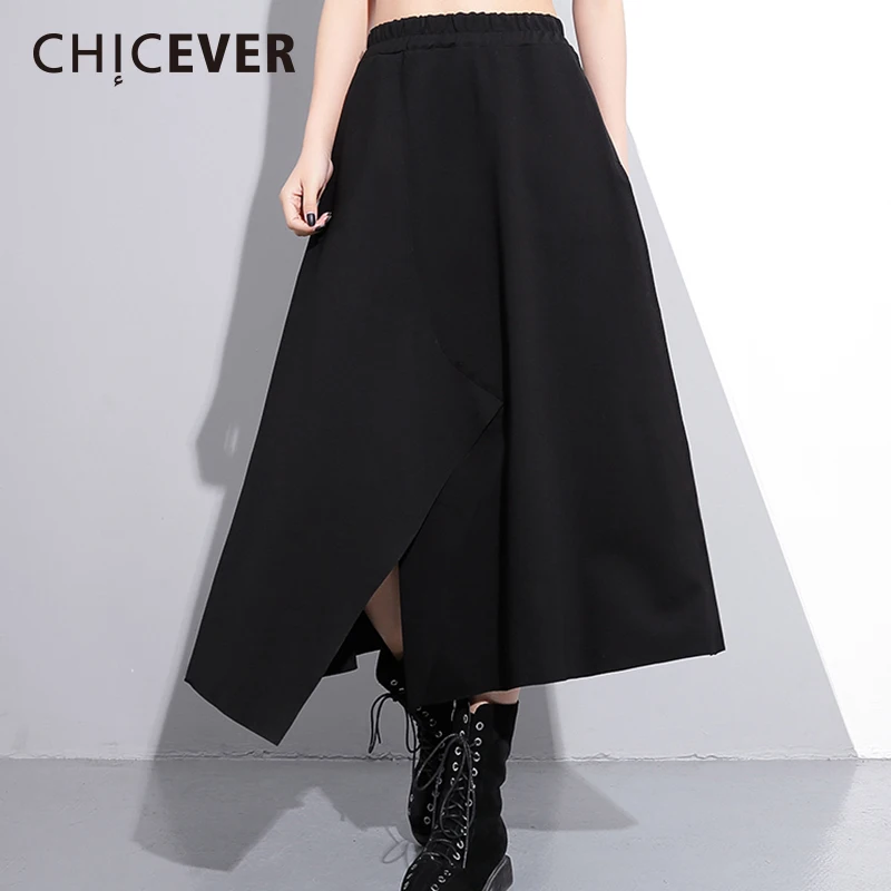 Женская Асимметричная Юбка миди CHICEVER черная Повседневная Свободная юбка с