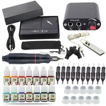 Complete Tattoo Kit Motor Pen Rotary Machine Gun Color Inks Power Supply Needles set 14 pigments professional tattoo kit rotary machine guns needles beginner kit inks set tattoo power supply