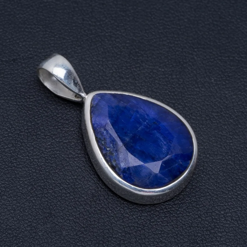 

Natural Sapphire Handmade Unique 925 Sterling Silver Pendant 1.25" A4823