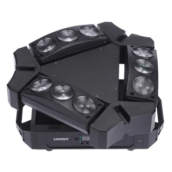 

Party Disco KTV 90W 9LED RGBW Full Color DMX512 Sound Control 16/48 Channel Mini Triangle Spider Lamp Beam Stage Light for Club