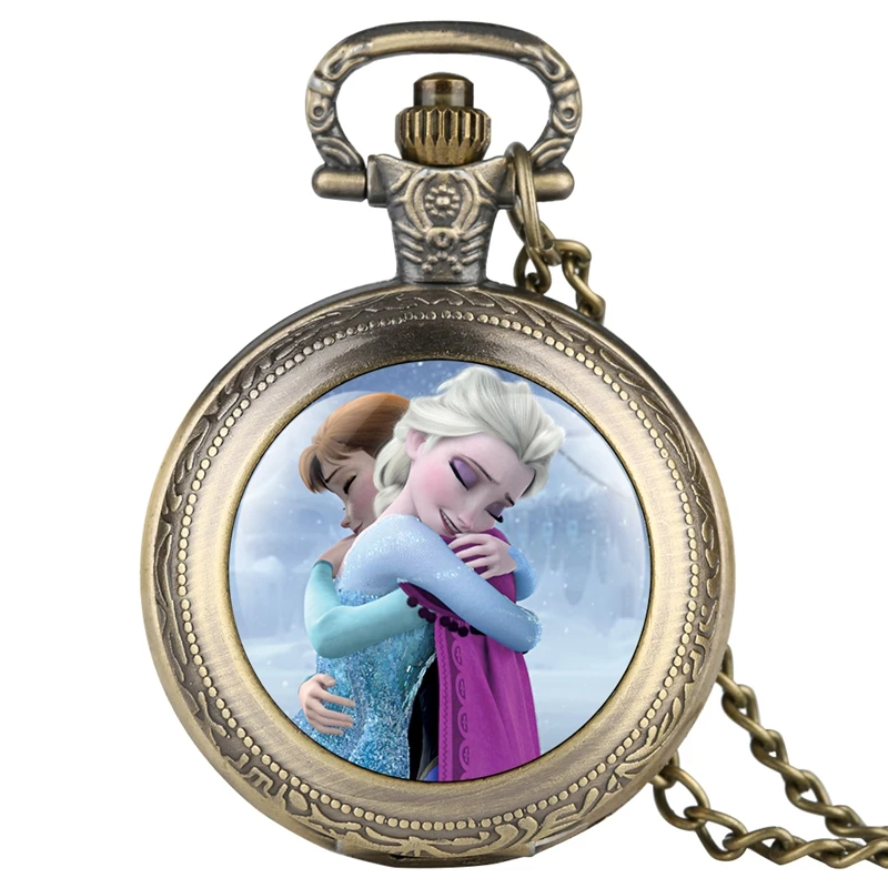 

Animated Film Frozen Girls Elsa Princess Ann Cartoon Quartz Pocket Watch Necklace Pendant Jewelry Clocks Gifts for Girl Children