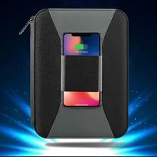 A5 дорожный органайзер, деловая сумка, кожаная папка для файлов, блокнот на молнии, 5000 мАч, беспроводное зарядное устройство, 1319C