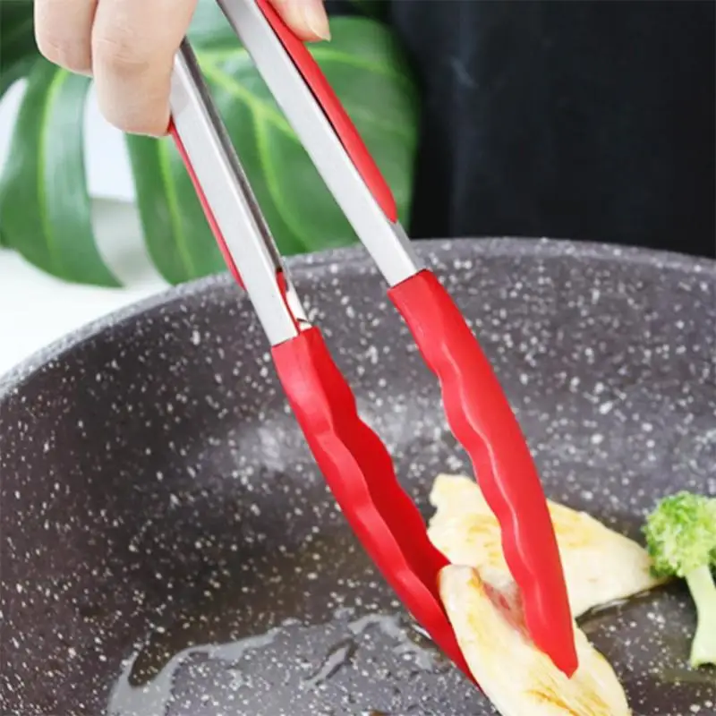 

1pc Kitchen Tongs Barbecue BBQ Meat Clip Food Clamp SiliconeTongs Stainless Steel Handle Utensils Kitchen Baking Tools Food Clam