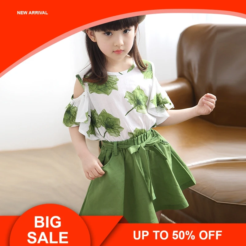 

Summer Children Clothing Maple Skirt Baby Sports Girls Clothing Set 2019 New Print Skirt Suit