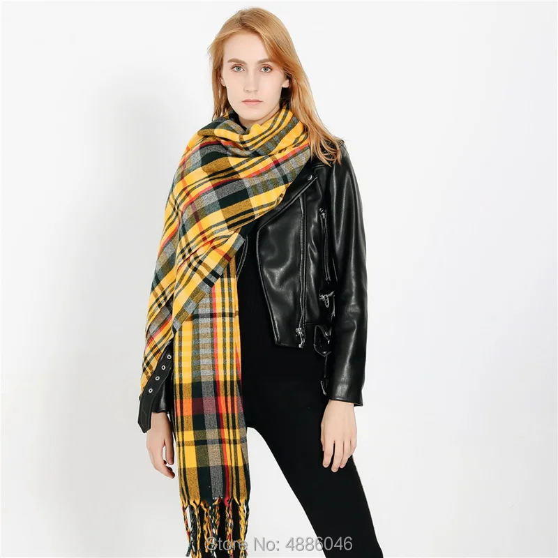 

Best selling new European and American fashion yellow striped colorful tassel warm scarf england french poland scarfshawl