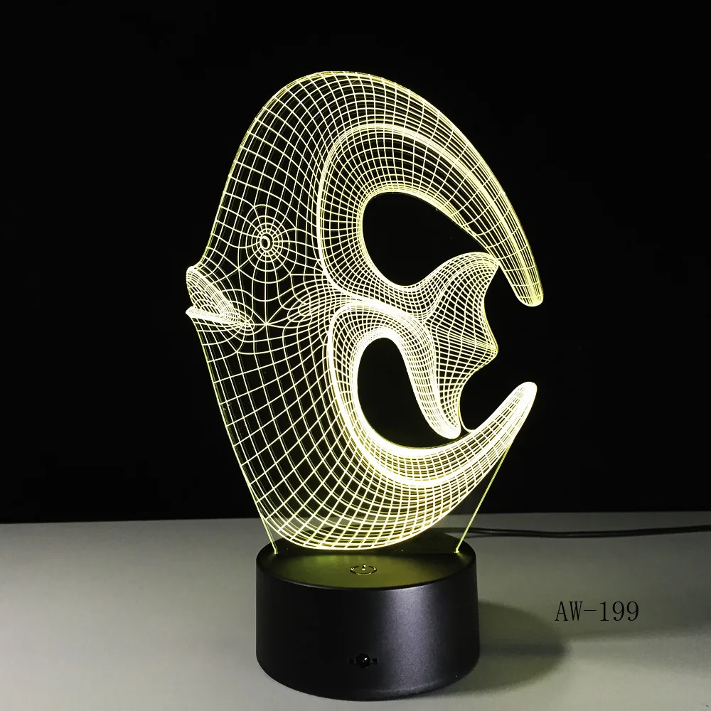 3D Светодиодная лампа с изменяющимися цветами в виде рыбы ночник для рыбалки USB