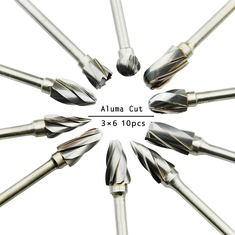

10pcs Aluminum Cut Tungsten Carbide Burr Set Metal Carving Bits With 1/8"Shank Home Tool