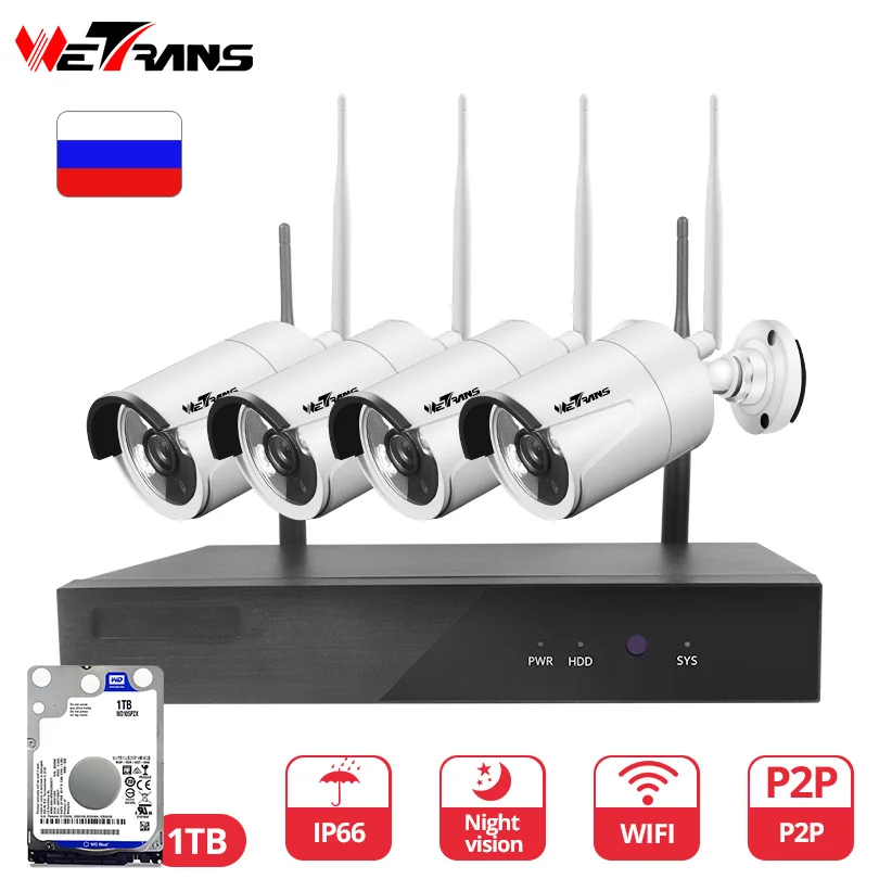 Wetrans cctv системный комплект для фотокамеры Wi Fi 1080 P NVR безопасности P2P беспроводной