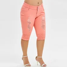 ROSEGAL размера плюс потертые джинсы длиной до колена на молнии, одноцветные прямые брюки со средней талией, обтягивающие джинсы для женщин, летняя нижняя часть