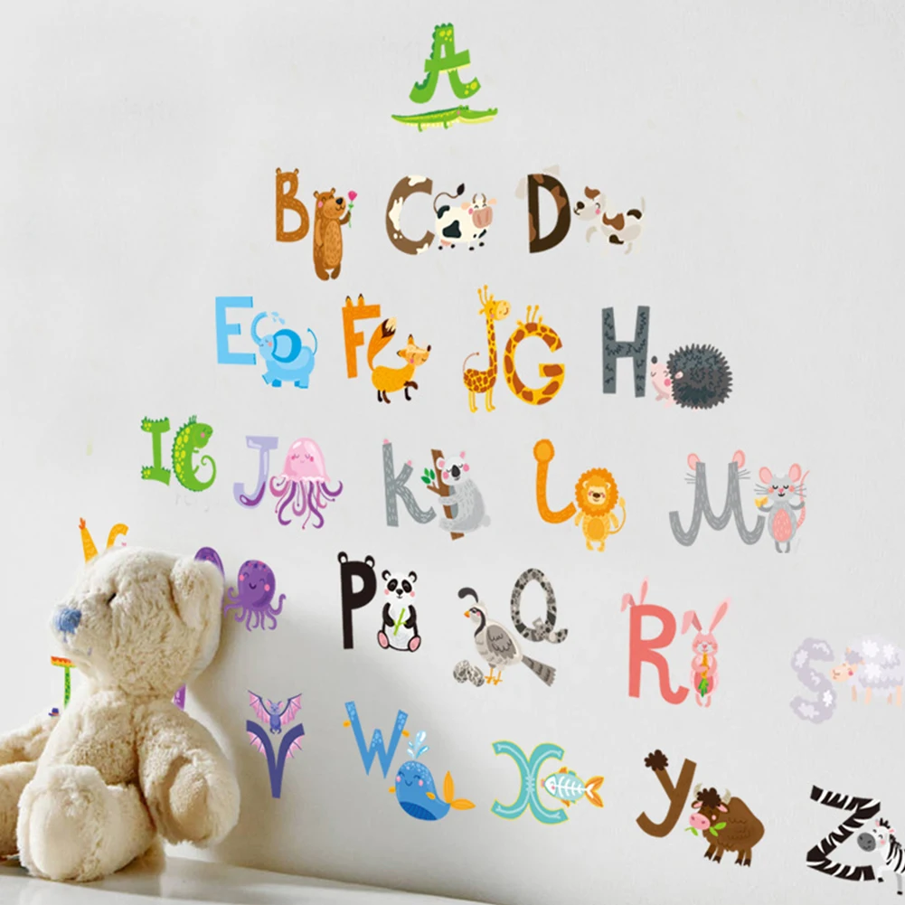 

English Letters And Animal Pattern Wall Sticker Children Educational Wall Sticker Self Adhesive Wall Paper For kids Room Decor