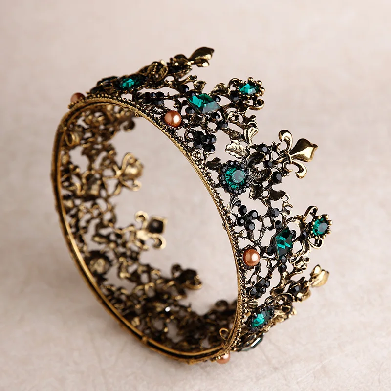 

Rosebridalpark New Baroque Red Green Crystal Wedding Bride Tiaras Hairband Princess Queen Round Crown Bridal Hair Jewelry b345