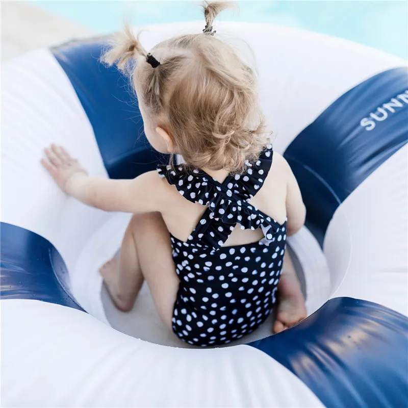 Детский купальник в горошек, милая брендовая одежда для плавания, летняя пляжная одежда для девочек, цельные костюмы для маленьких девочек, детские купальники
