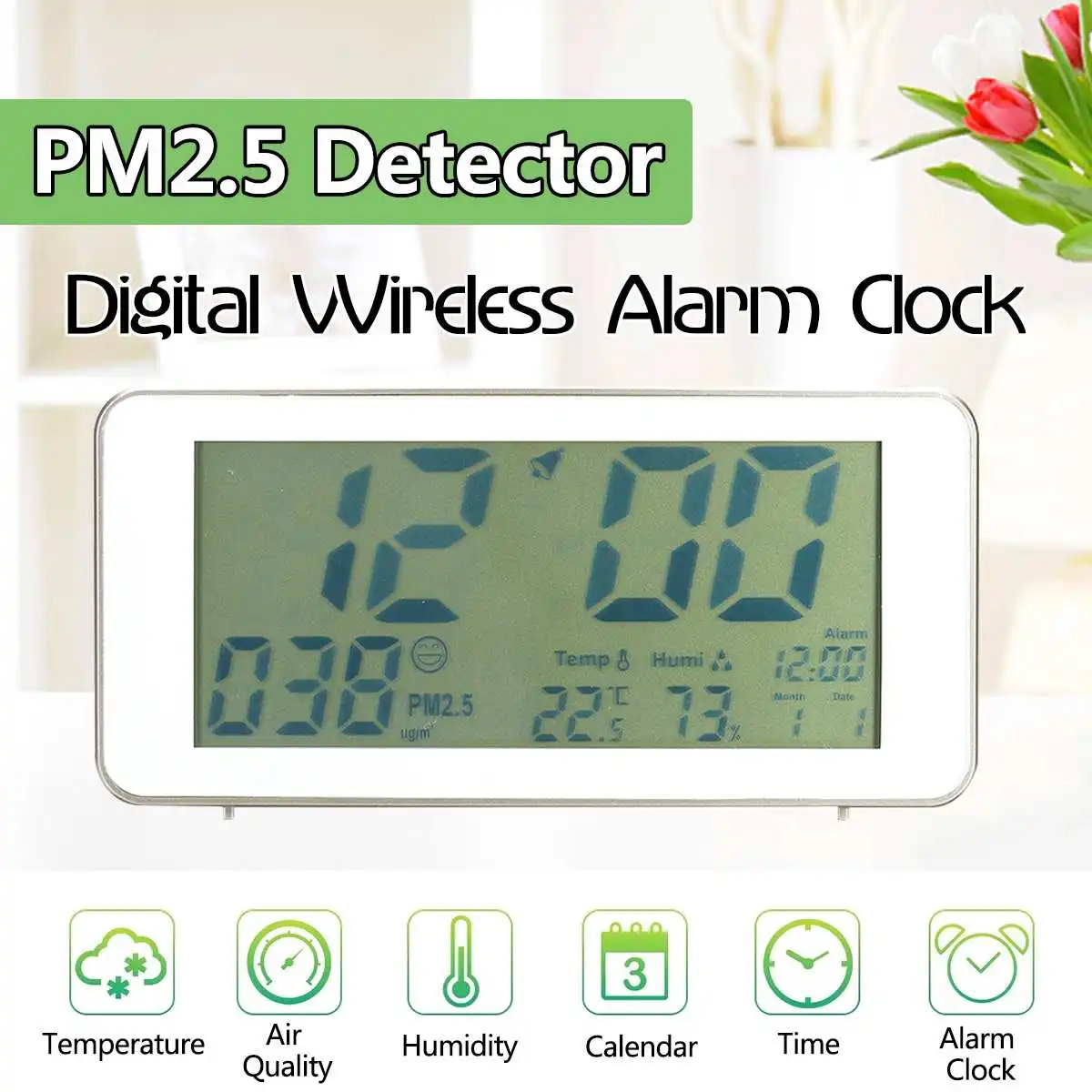 

Multifunctional Digital Air Quality Monitor PM2.5 Smart Clock Temperature Humidity USB Air Monitoring Electronic Timer 100-240V
