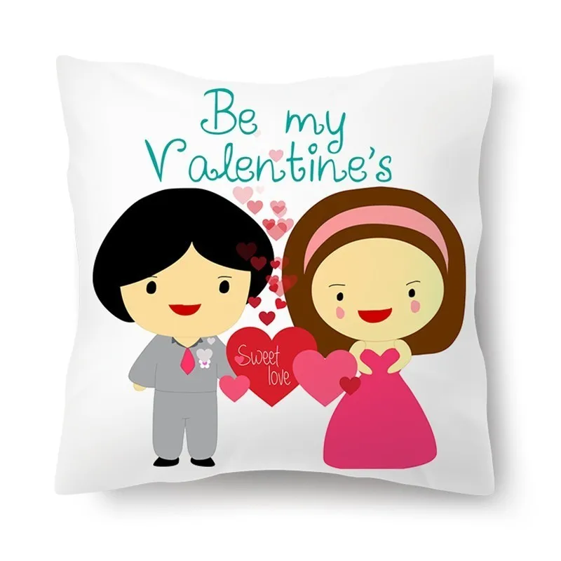 

Valentines's day Pillow Cases 45x45CM Plush Sofa Cushion Cover Home Decor Cartoon couple Pillow Case Wedding Decoration