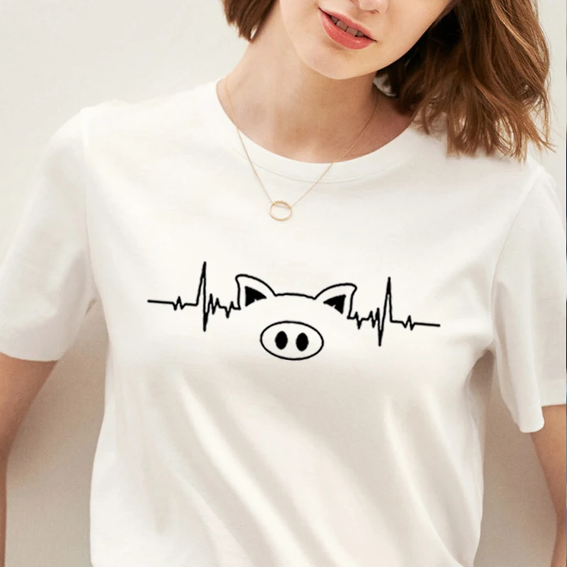 Футболка Srivb Pig Heartbeat женская летняя хлопковая с o-образным вырезом | Женская