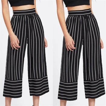 

hirigin Women High Waist Stripe Wide Leg women Flared Pants woemn casual long pant