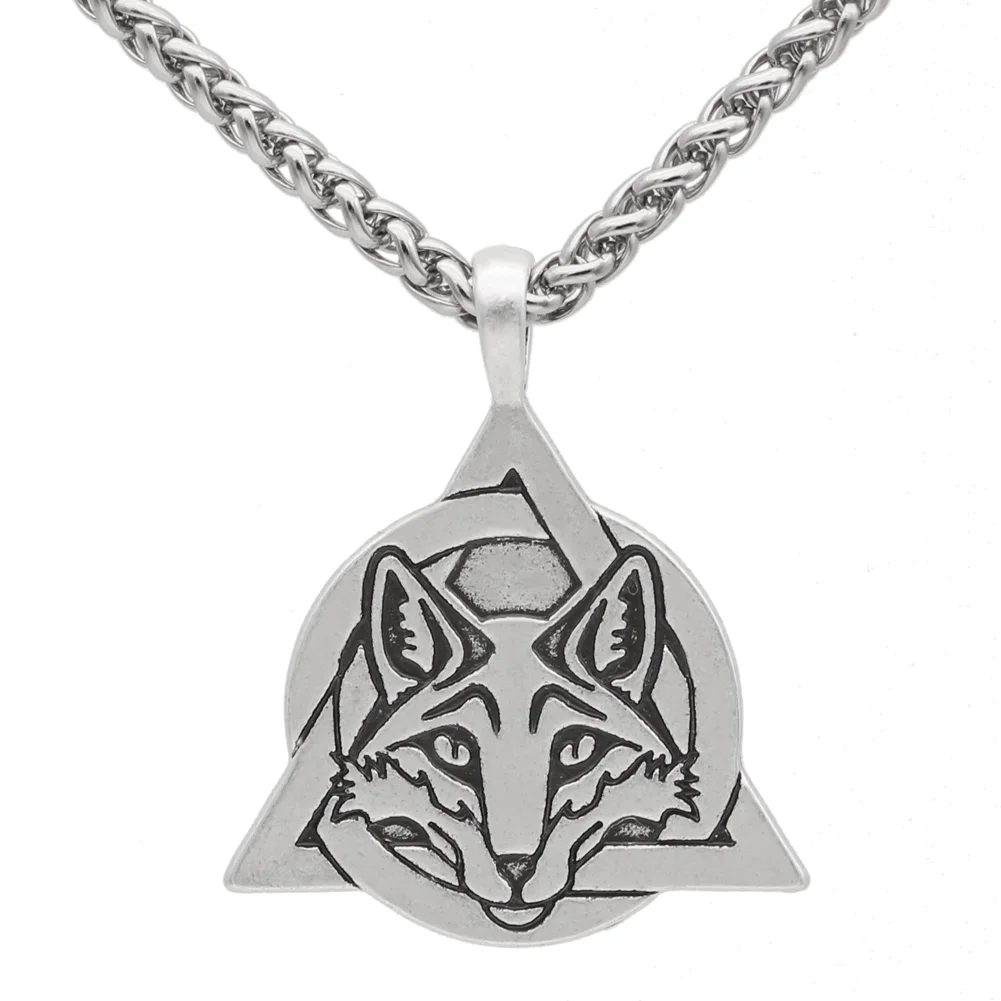 

men silver Fox carving talisman retropendant necklace with gift bag