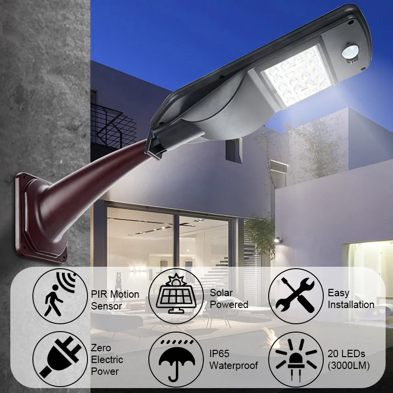 

30W Remote Control 20LED Solar Power Power Street Light PIR Motion Sensor Garden Security Lamp Outdoor Waterproof Wall Light