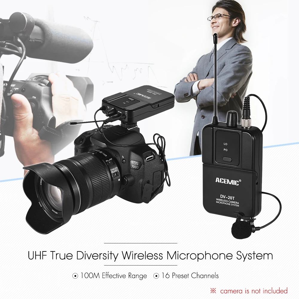 DV 20 UHF Беспроводная микрофонная система Lavalier Mic 100 м эффективный диапазон для