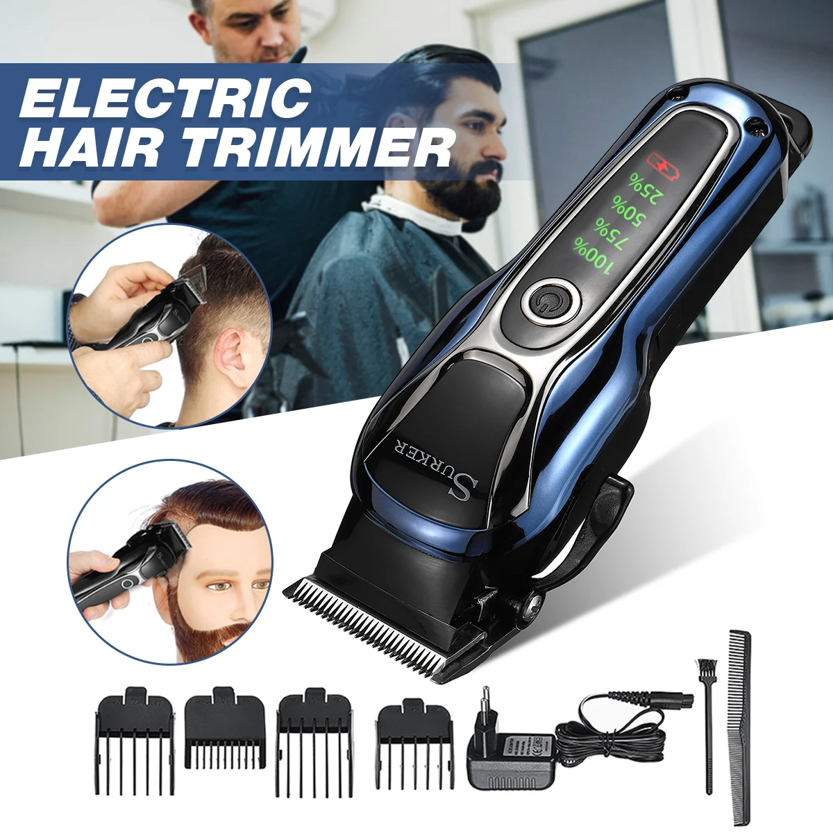 

SURKER LED Hair Clipper Barber Professional Hairs Trimmer Men Child Electric Haircut Cutting Machine Salon Tool