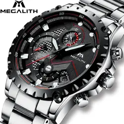 Мегалит Для мужчин наручные часы Военные Спортивные часы Для мужчин Водонепроницаемый Нержавеющая сталь кварцевые часы Relogio Masculino
