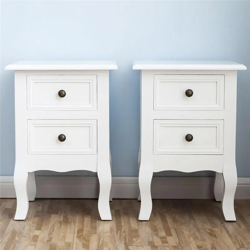 2pcs Country Style Two-layer Bedside Cabinets 2 Tiers 2 Drawer Bedside End Table Nightstand Home Bedroom Furniture 2pcs Country Style Two-layer Bedside Cabinets 2 Tiers 2 Drawer Bedside End Table Nightstand Home Bedroom Furniture