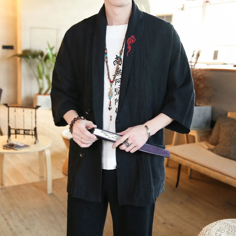2019 Embroidery Kimono Jacket Man Chinese Windbreaker Streetwear Shirt Coat Linen Cardigan Jackets Coat Summer Plus Size 5xl 2019 Embroidery Kimono Jacket Man Chinese Windbreaker Streetwear Shirt Coat Linen Cardigan Jackets Coat Summer Plus Size 5xl