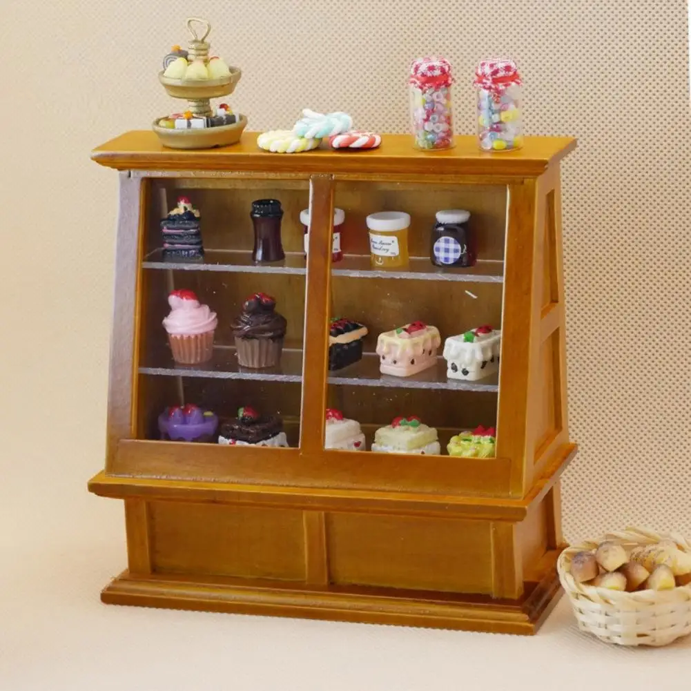 

LeadingStar 1/12 Doll House Miniatures Wooden Cupcake Candy Display Mini Cabinet Dolls Cake Counter