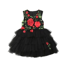 Летнее платье принцессы для торжественных случаев, для малышей, для детей, малышей, девочек, Платье вышитое-цветы без рукавов Кружевное платье в стиле пэчворк до колена Длина платье-пачка для девочек