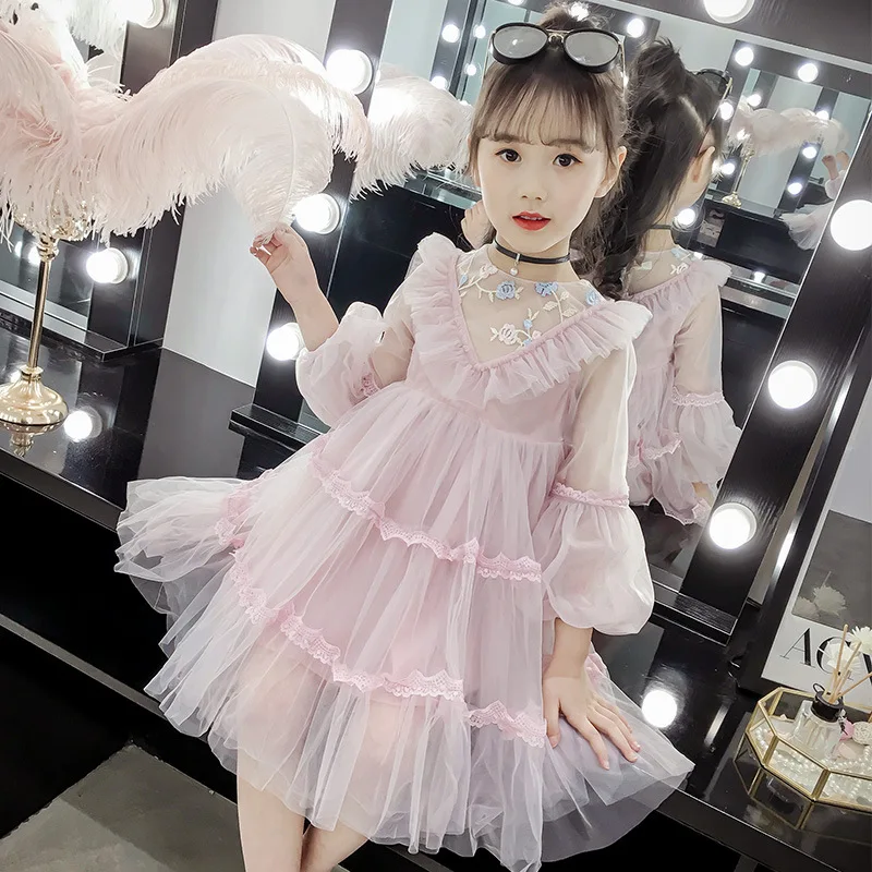 Белое, розовое платье для маленьких девочек весенне-осенне-летние детские вечерние платья-пачки принцессы на свадьбу для девочек от 4 до 13 лет