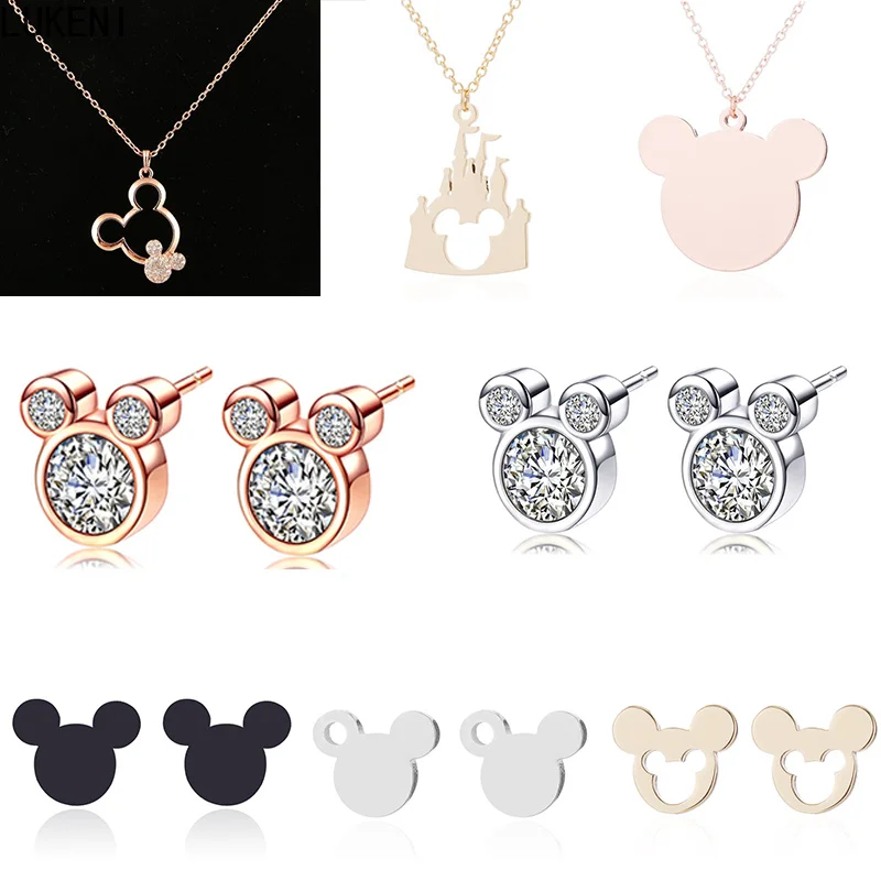 

boucles d oreille femme Mickey Necklace Women Cartoon Bear Necklaces Bear Head Necklaces Jewelry Gift collares de moda