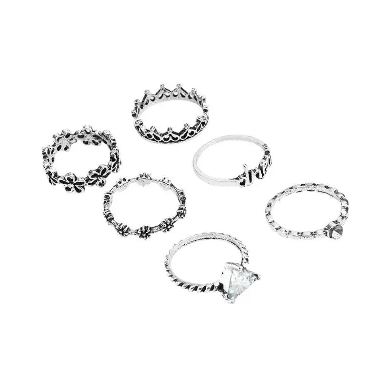 

10 Pcs/ 6 Pcs Vintage women geometric letter knuckle rings Set Europe and America fashion antique silver Color ring