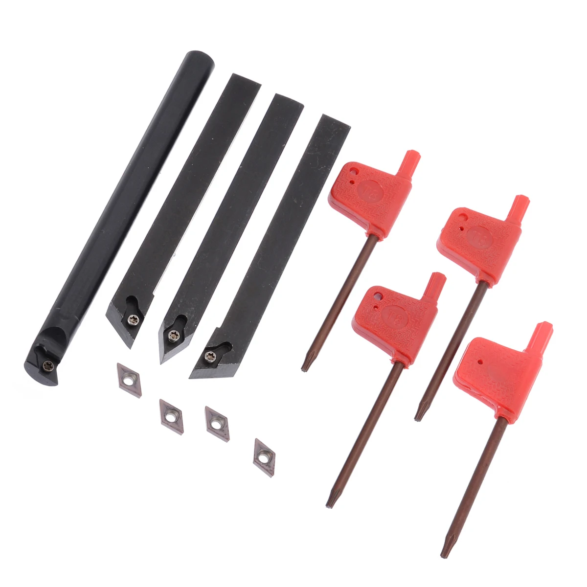 

Practical CNC Lathe Turning Tool 10mm Boring Bar + 4pcs DCMT0702 Carbide Inserts Blades + T8 Wrenches for Processing