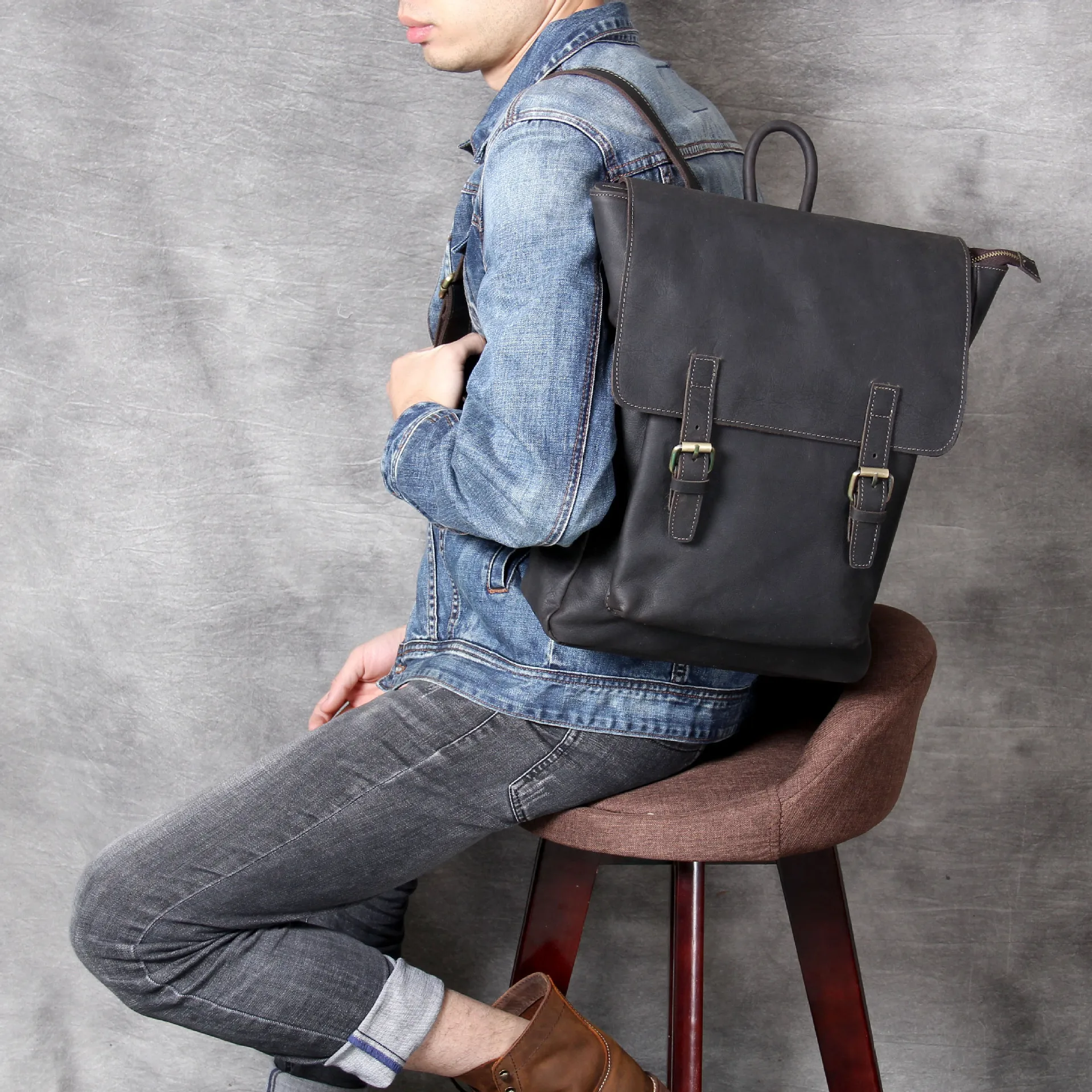 

Handmade Men Backpack for laptop Backpacks Large Capacity Vintage Student Backpack Genuine Leather Travel Backpacks for teenager