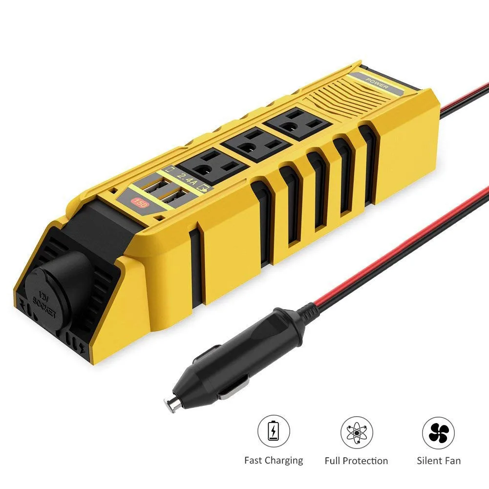 Car Power Inverter, 150W Inverter 12V DC to 110V AC Car Converter with