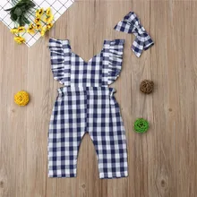 Pudcoco детские комбинезоны для маленьких девочек в клетку комбинезон без рукавов Свободный комбинезон Верхняя одежда От 0 до 3 лет