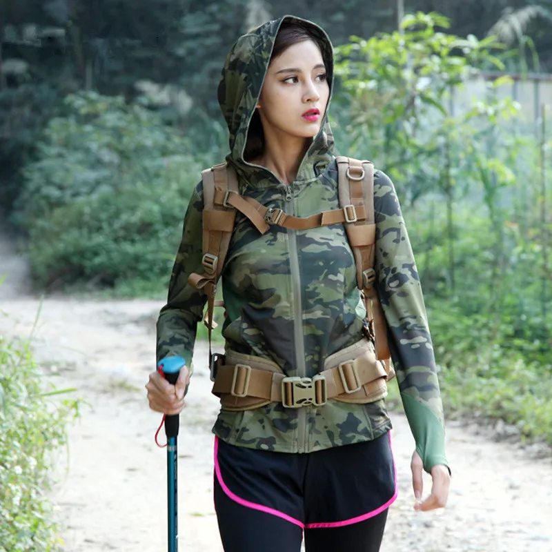 

Women Spring Autumn Long Sleeve Hoody Camo Jacket Outdoor Hiking Climbing Hunting Training Breathable Fast Dry Army Tactical Top