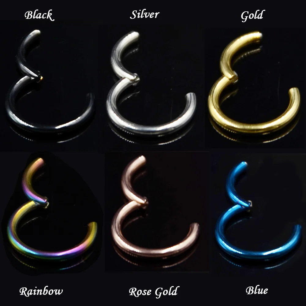 

2Pcs G23 Titanium Nose Ring Hinged Segment Ring Cartilage Nose Lip Nipple Septum Piercing Ring 14 &16g Unisex Fashion Jewelry