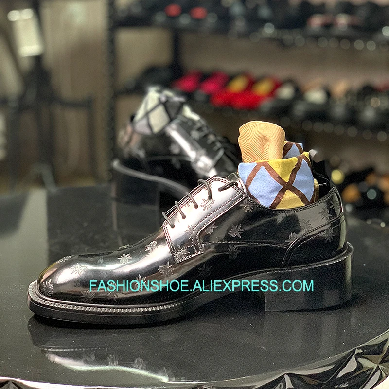 

2018 Free Shipping Little Bee Leather Shoes High Quality Mens Derby Shoes Black Oxfords