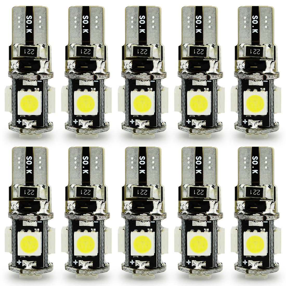 10 шт. Автомобильные светодиодные лампы T10 Canbus 5 SMD 5050 194 без ошибок|Сигнальная
