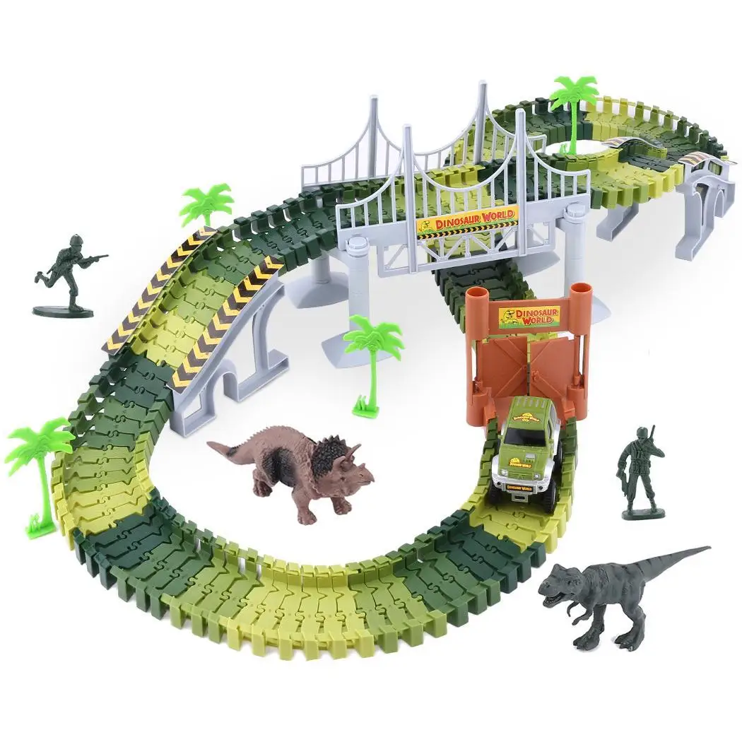 Мир динозавров мост создать дорогу 142 шт. Гибкая Коробка трек Playset с игрушкой