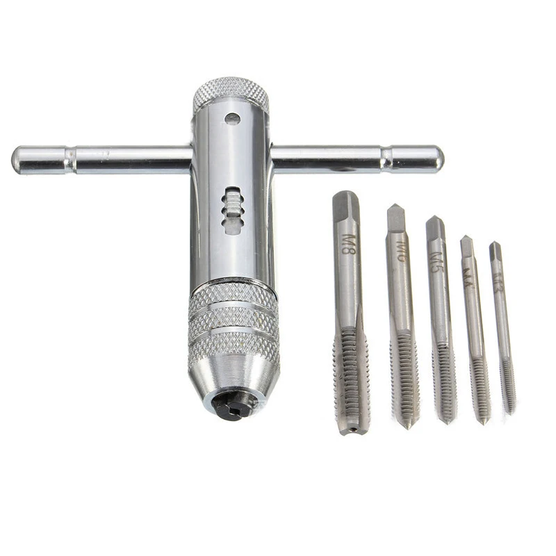 Adjustable M3 M8 T Handle Ratchet Taps Wrench Machinist Tool with Screw Thread Plug Tap